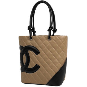 CHANEL Cambon Medium Tote Bag with Coco Mark, Beige and Black Leather, A25167...